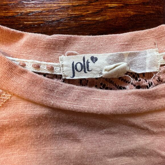 Jolt Junior's Crochet Shoulder Twist-Front Tee Shirt Top Size Large - Picture 7 of 14